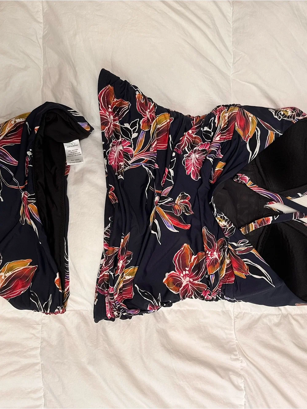 Garnet Hill Navy Floral Tankini with Pink and Orange Accents